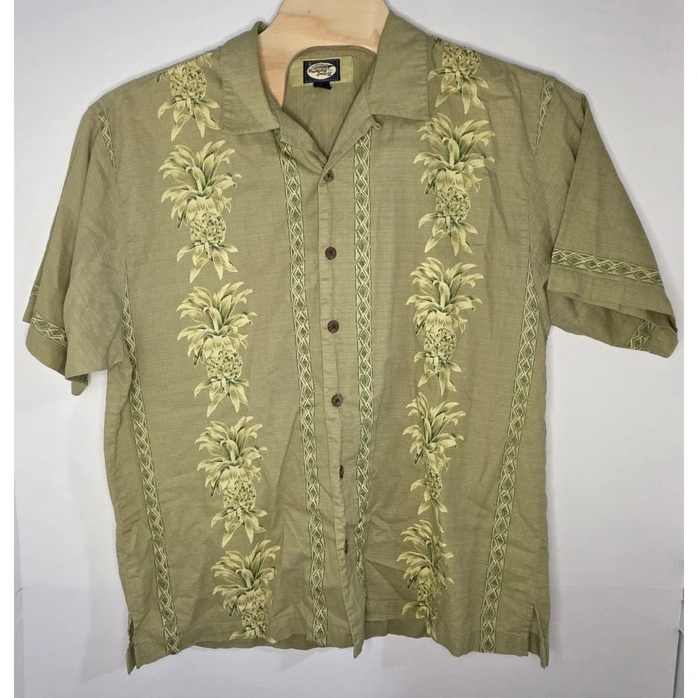 Tommy Bahama‎ Hawaiian Camp Shirt Green/Yellow Size XL Coconut Button - Picture 2 of 11